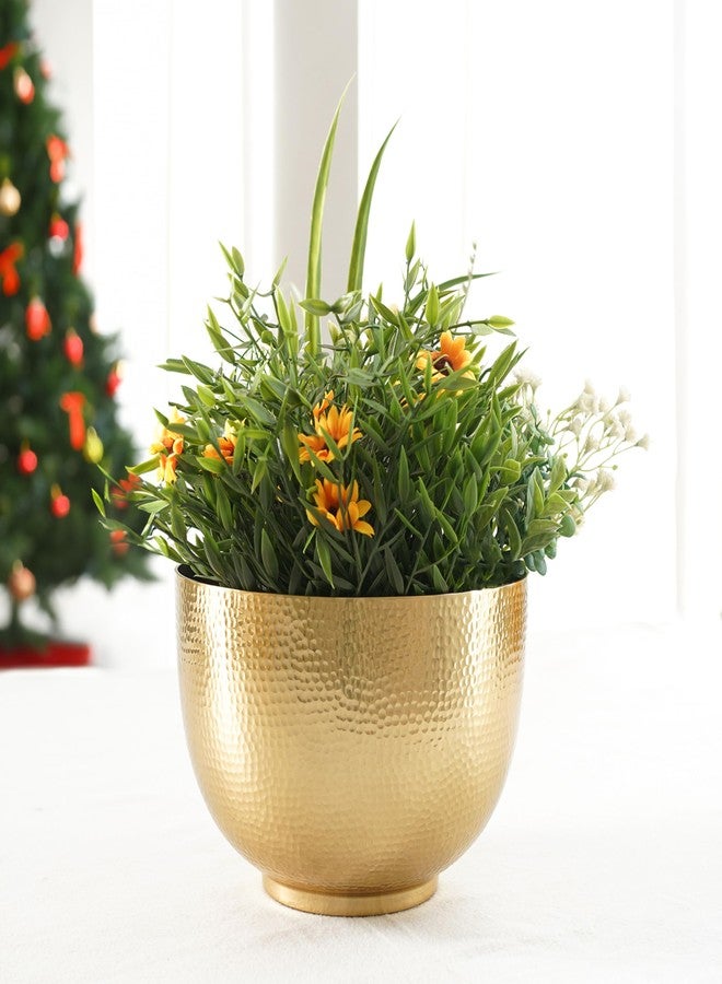 BEHOMA Premium Hammered Aluminium Golden Bowl Flower Vase | Luxury Metal Flower Pots for Home Décor, Living Room, Bedroom, Office | Gift for Christmas, Anniversary & Wedding (Flowers Not Included) - Image 1